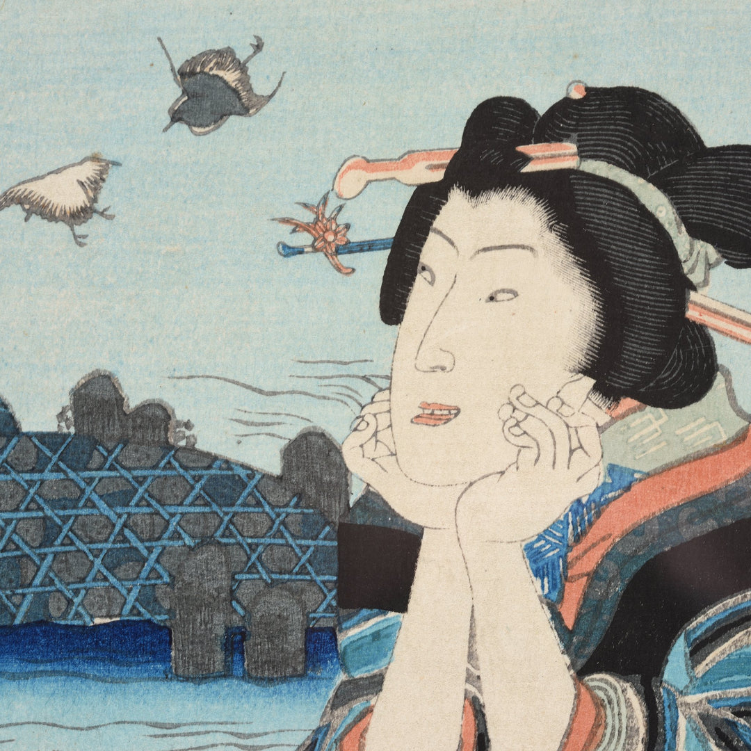Detail of Framed Japanese Woodblock Print - Meiji Period | Indigo Antiques