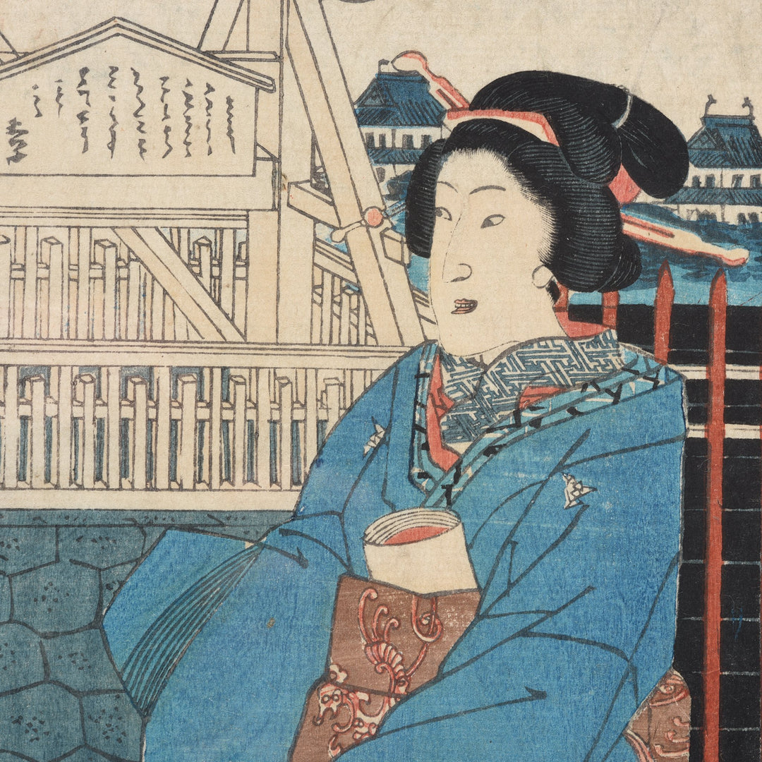 Detail of Framed Japanese Woodblock Print - Meiji Period | Indigo Antiques