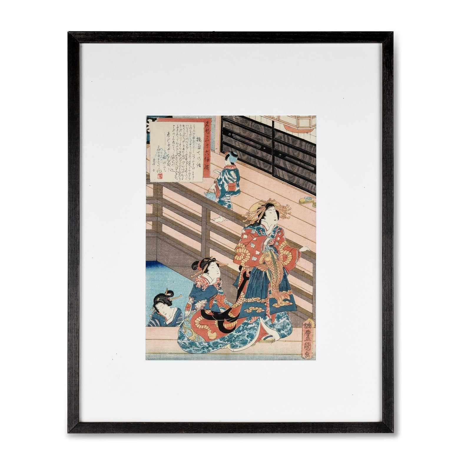 Framed Japanese Woodblock Print of Courtesans by Hashidate - Ca 1860 | Indigo Oriental Antiques