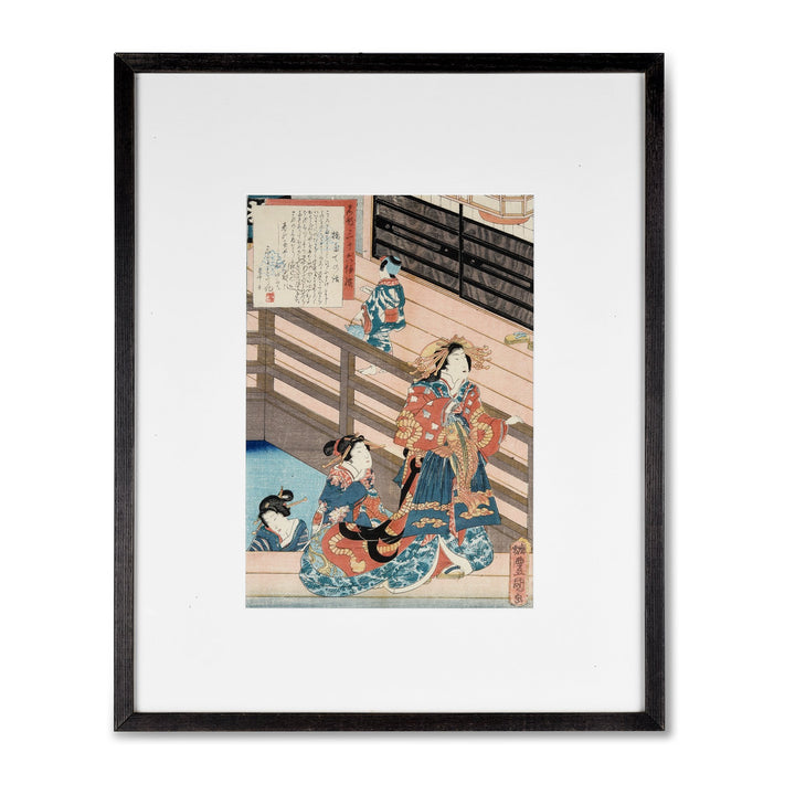 Framed Japanese Woodblock Print of Courtesans by Hashidate - Ca 1860 | Indigo Oriental Antiques