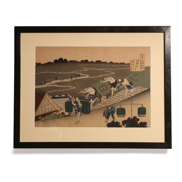 Framed Japanese Woodblock Print: "The Poem Of Fujiwara No Michinobu Ason" by Hokusai  - 19thC | Indigo Oriental Antiques