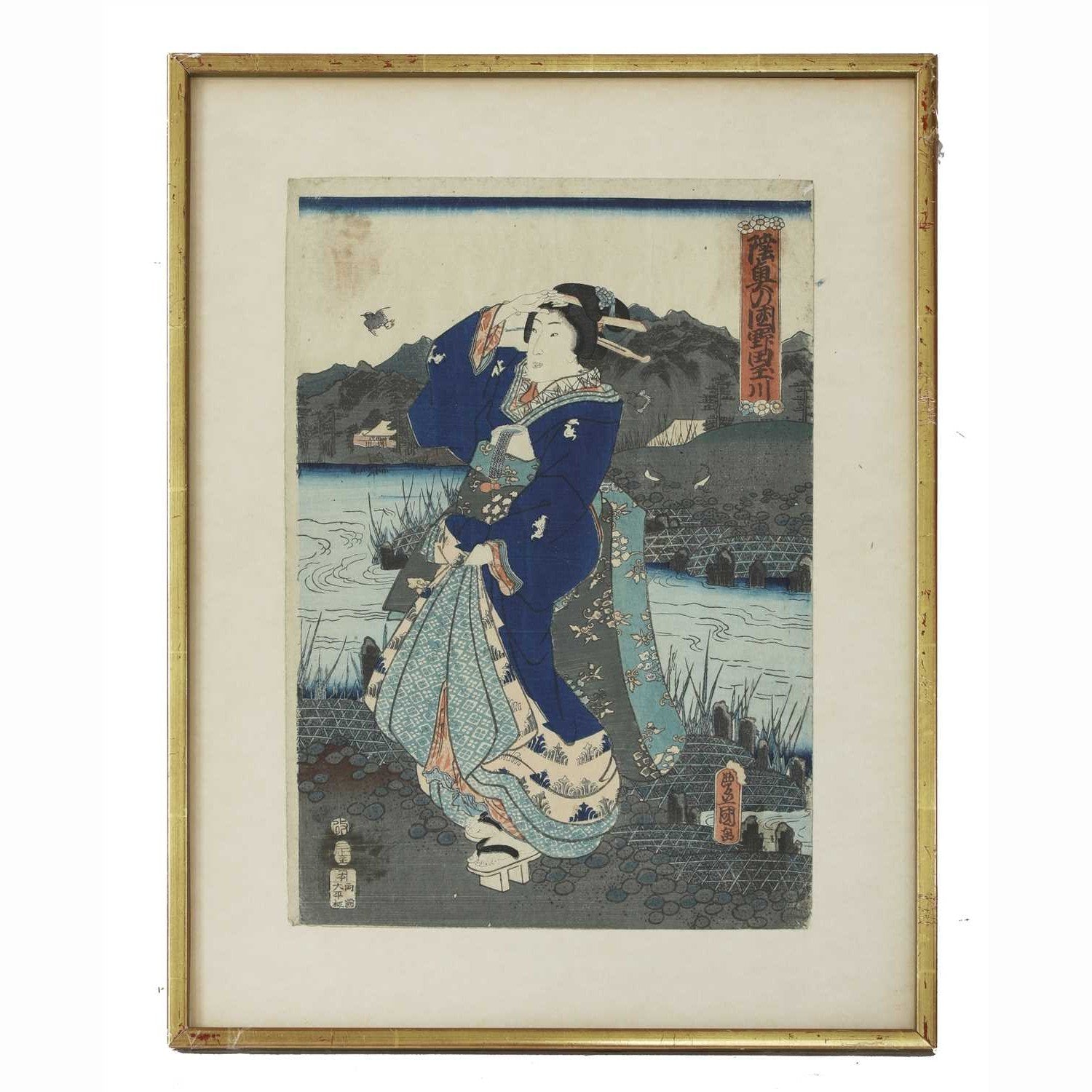 Framed Japanese Woodblock Print - Meiji Period - 37 x 49 x 1.5 (WxDxH cms) framed size - M333