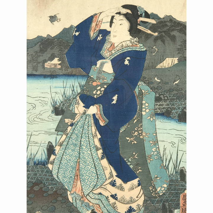 Detail of Framed Japanese Woodblock Print - Meiji Period - 37 x 49 x 1.5 (WxDxH cms) framed size - M333
