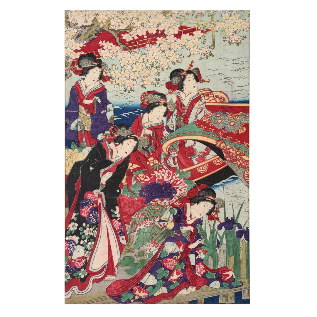 Scene 1 from Framed Original Triptych Japanese Woodblock Print of "Meiji Empress on Pleasure Boat" by Toyohara Chikanobu Ca 1890 | Indigo Antiques