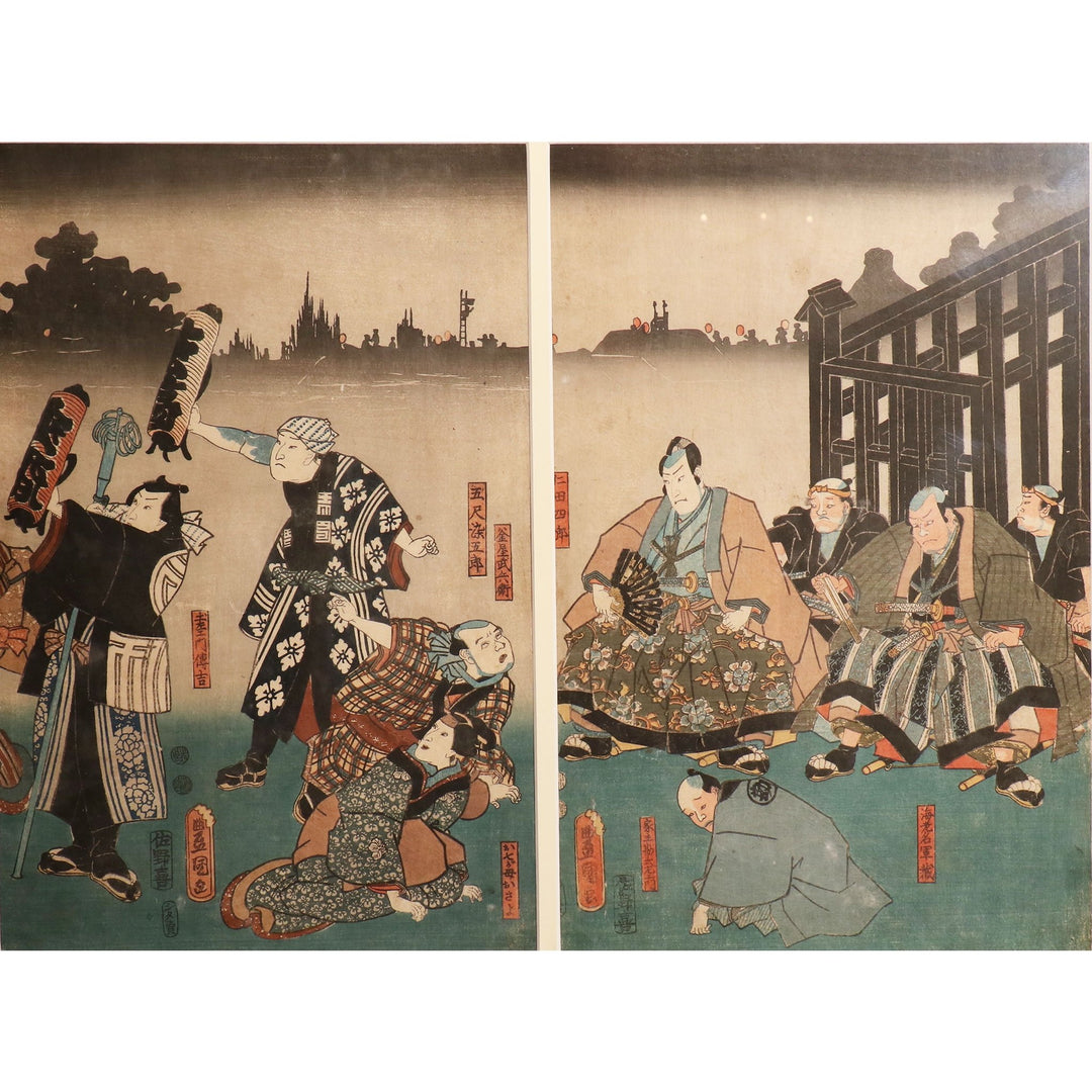 Framed Triptych Woodblock Print by Utagawa Kunisada - Ca 1851 | Indigo Oriental Antiques