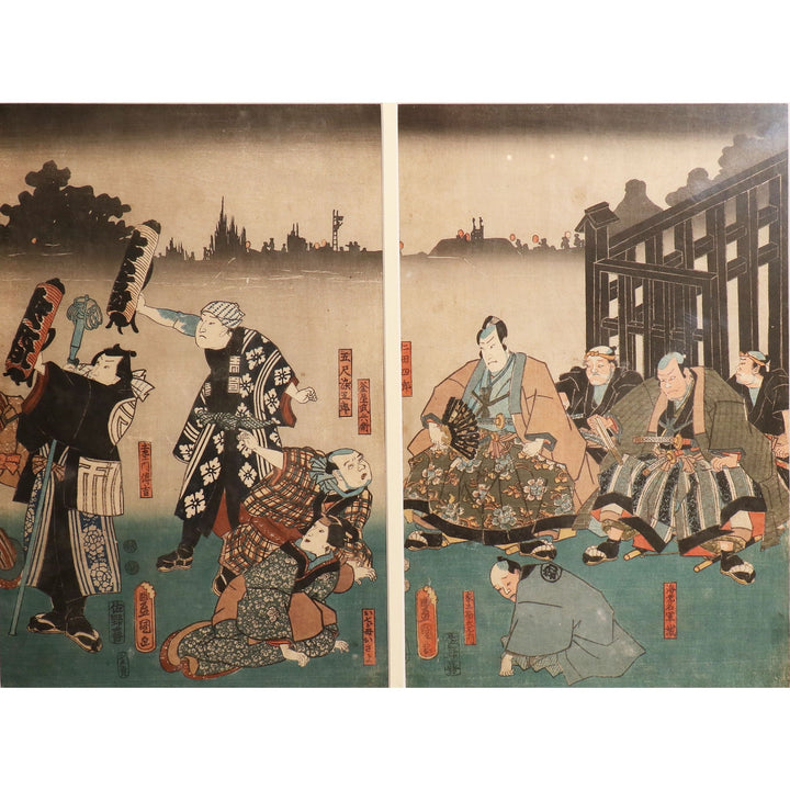 Framed Triptych Woodblock Print by Utagawa Kunisada - Ca 1851 | Indigo Oriental Antiques
