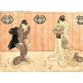Framed Woodblock Print of Two Geishas - 19thC