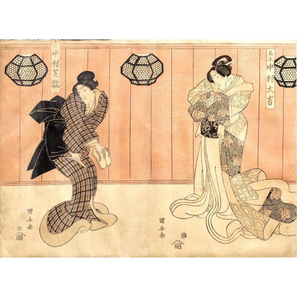 Framed Woodblock Print of Two Geishas - 19thC | Indigo Oriental Antiques