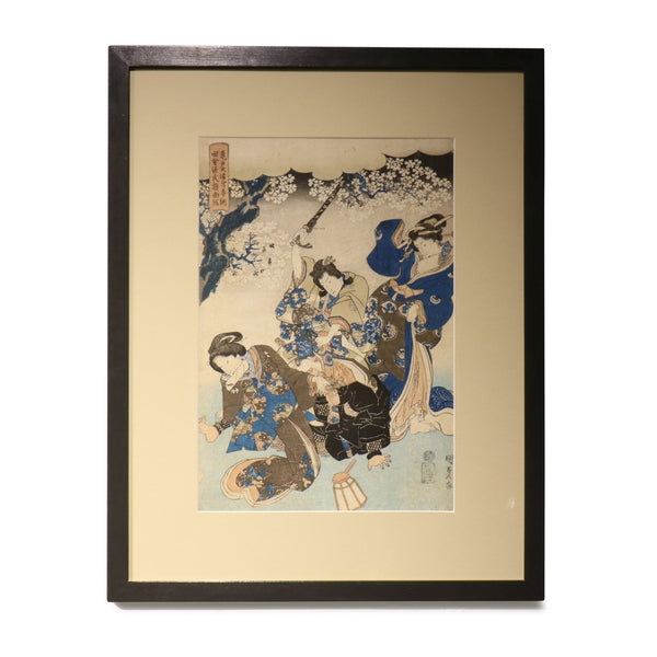 Old Framed Japanese Oban Woodblock Print By Utagawa Kunisada - 19thC