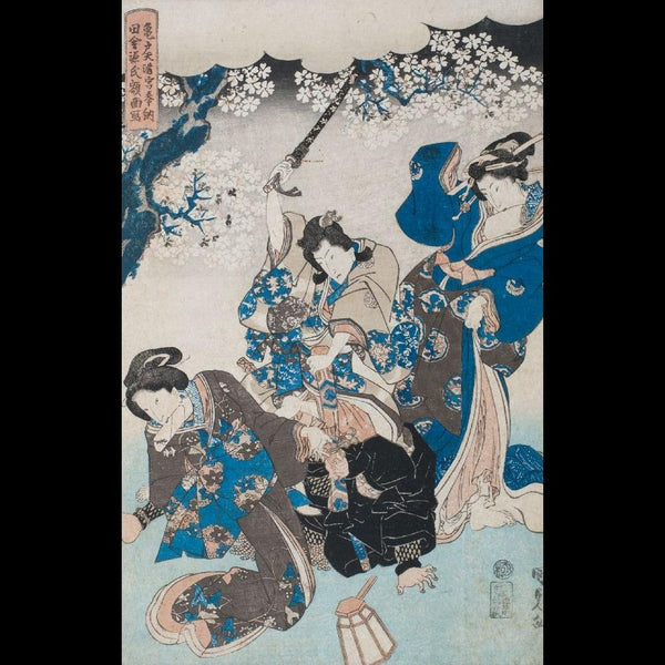 Old Framed Japanese Oban Woodblock Print By Utagawa Kunisada - 19thC