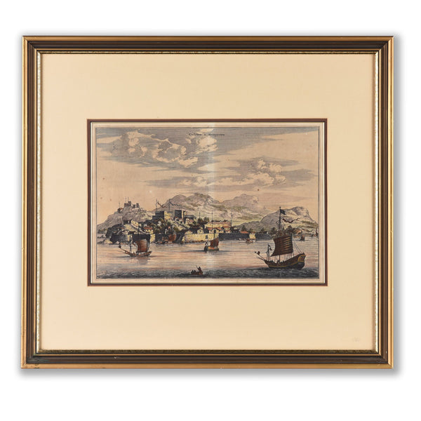 Original Tinted Engraving of Canton City - 17thC Original Tinted Engraving of Canton City - 17thC
