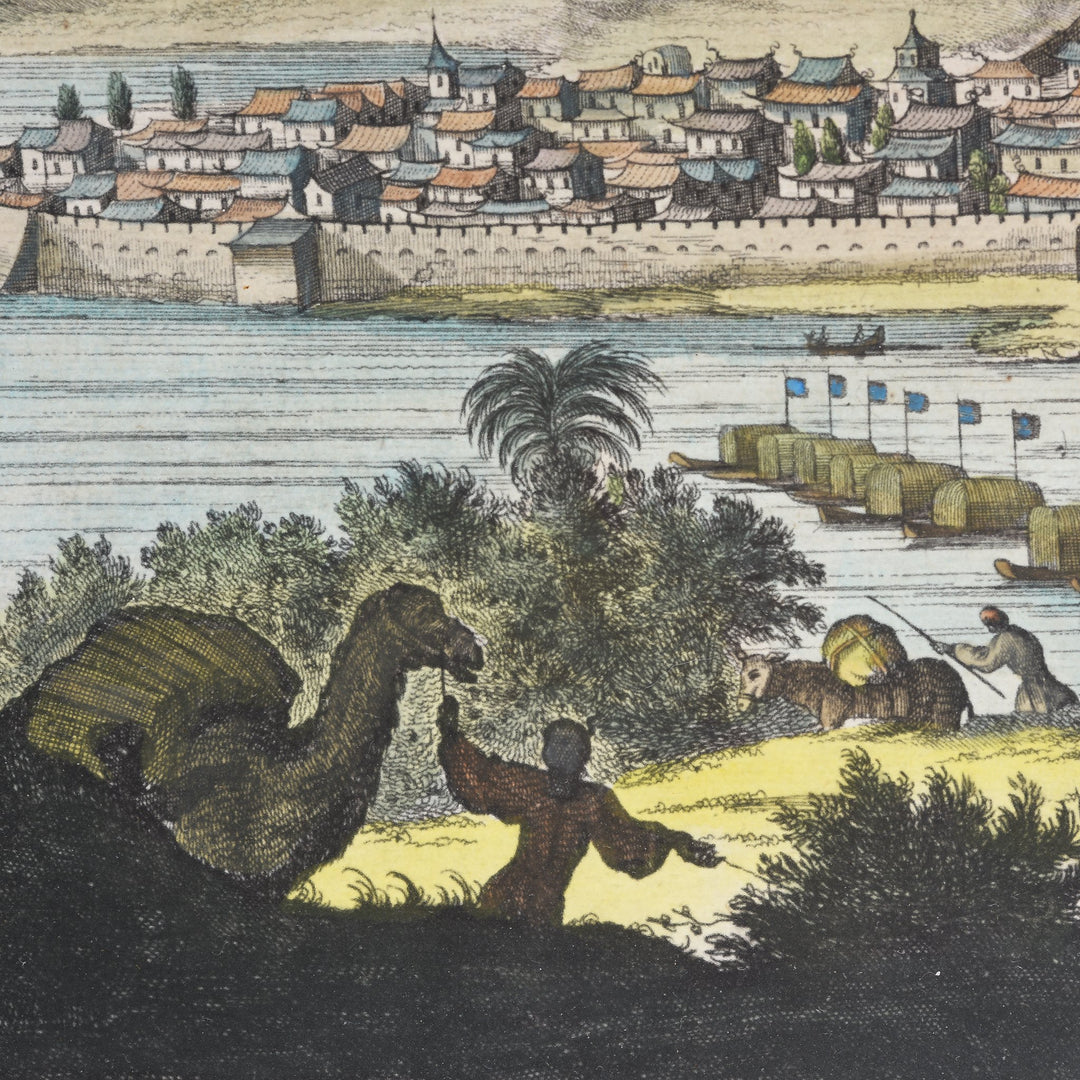 Original 17thC Tinted Engraving of Jemping - China - 28 x 24.5 cms - M183V5