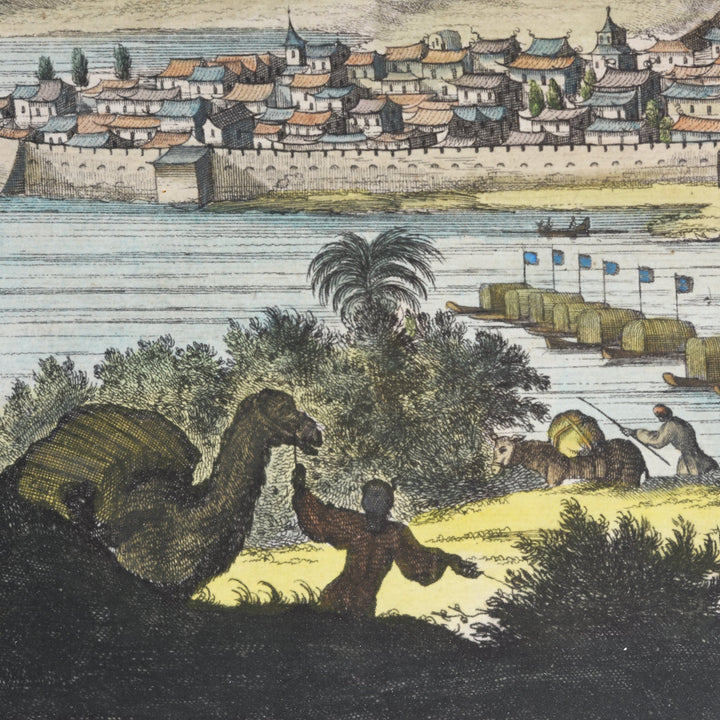 Original 17thC Tinted Engraving of Jemping - China - 28 x 24.5 cms - M183V5