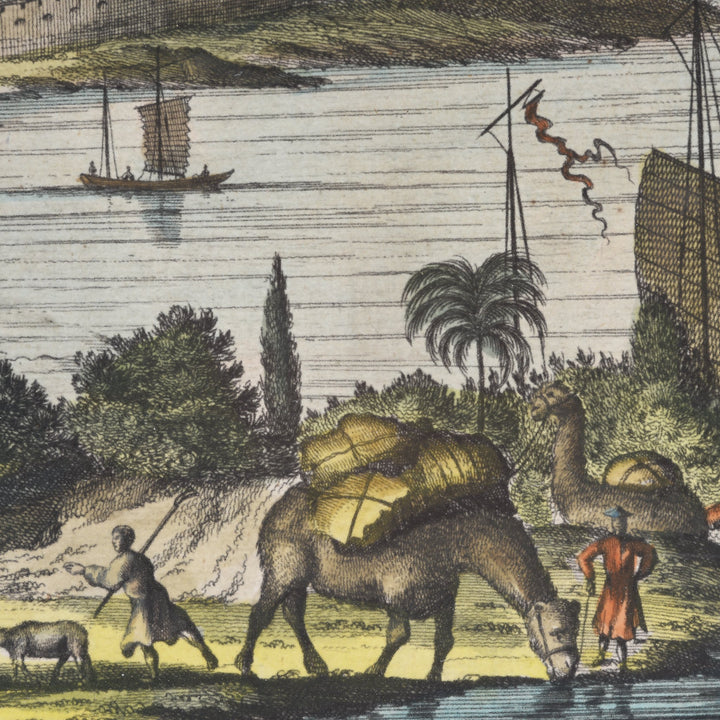 Original 17thC Tinted Engraving of Jemping - China - 28 x 24.5 cms - M183V5