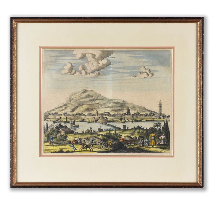 Original 17thC  Tinted Engraving of Lankin (Nanking) - published 1670 - 28 x 24.5 cms - M183V2