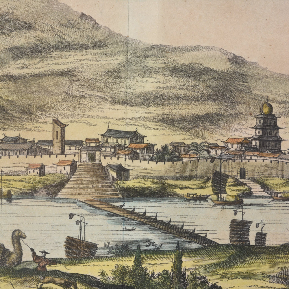 Original 17thC  Tinted Engraving of Lankin (Nanking) - published 1670 - 28 x 24.5 cms - M183V2