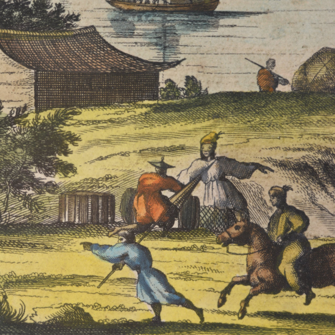 Original 17thC  Tinted Engraving of Lankin (Nanking) - published 1670 - 28 x 24.5 cms - M183V2