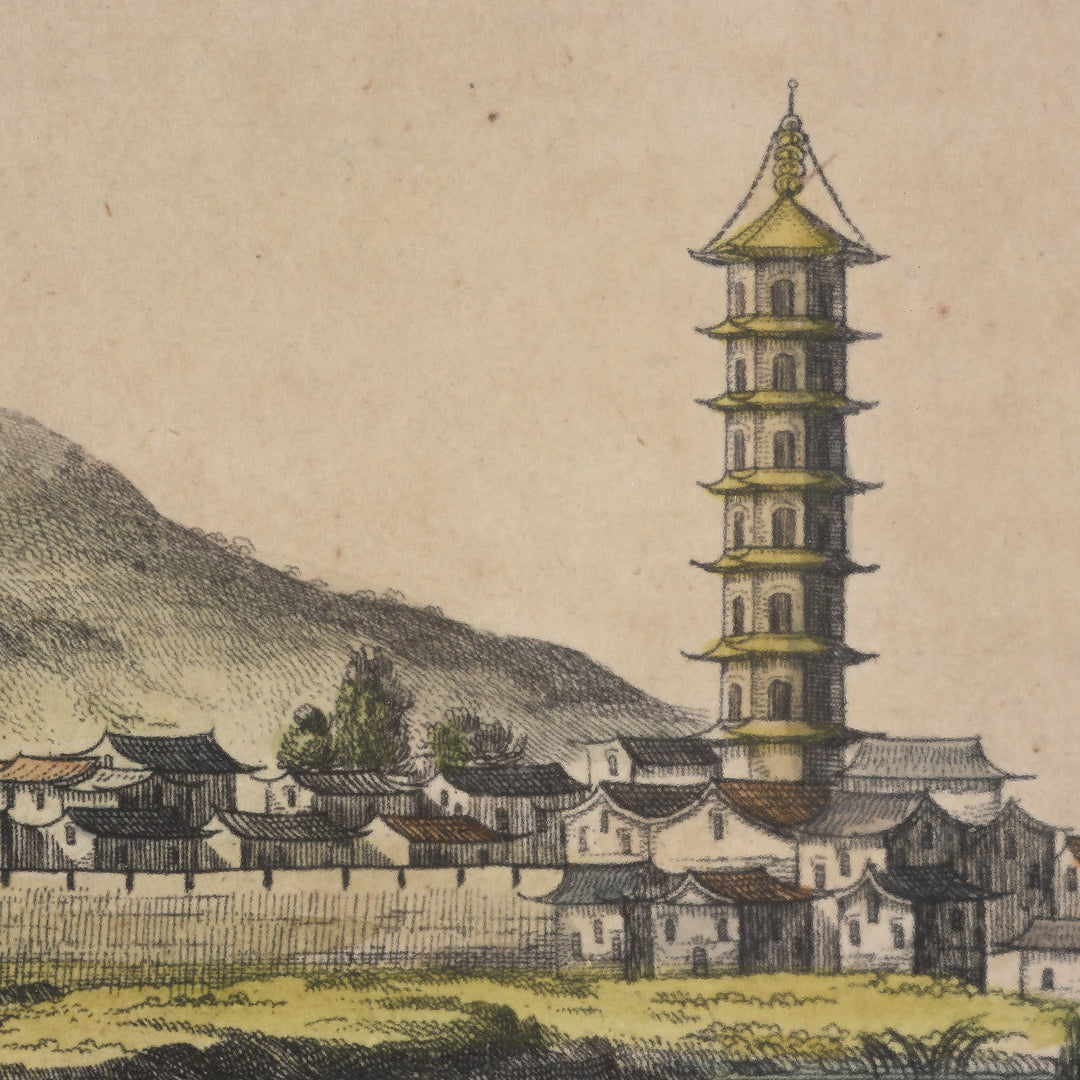 Original 17thC  Tinted Engraving of Lankin (Nanking) - published 1670 - 28 x 24.5 cms - M183V2