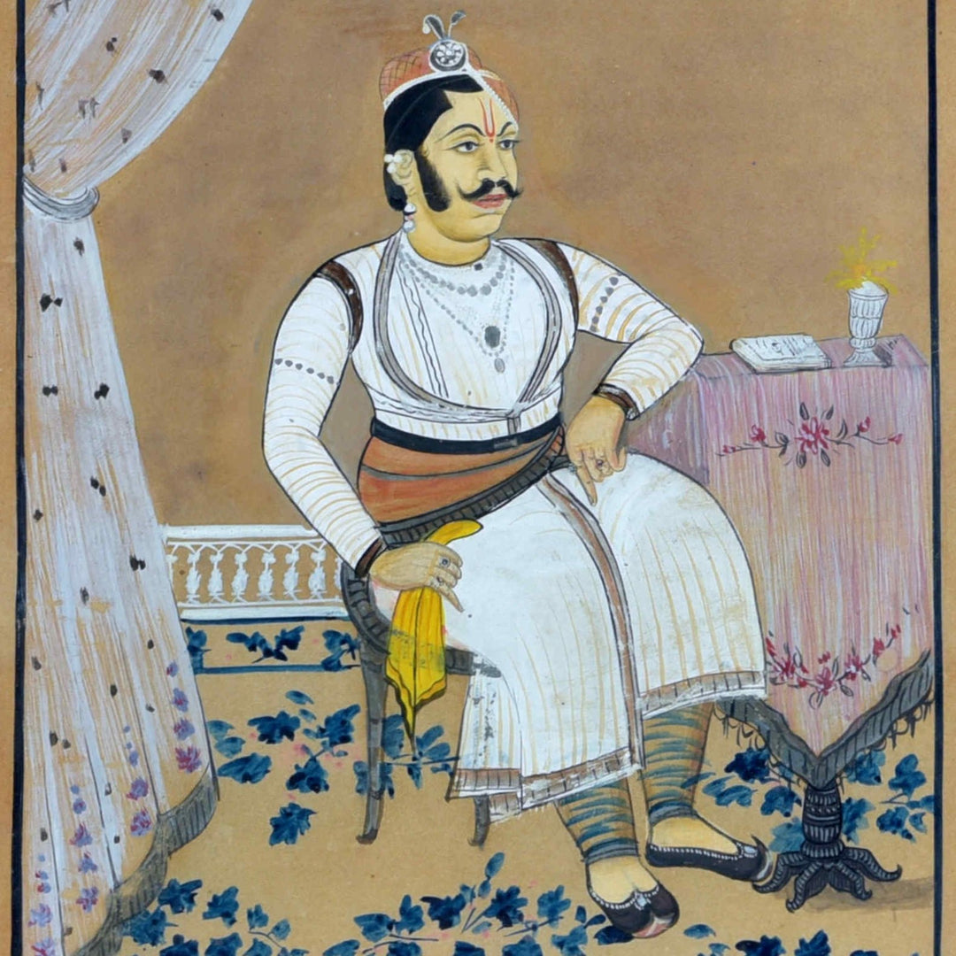 Watercolour Painting of a Maharajah - Ca 90 yrs old | Indigo Oriental Antiques