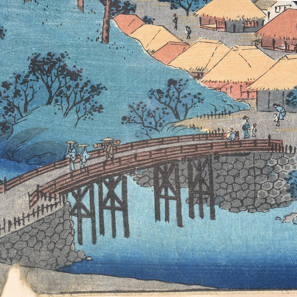 Detail from a Framed Japanese Woodblock Print of Ueno in Iga Province By Hiroshige | Indigo Antiques