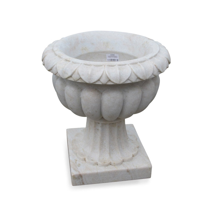 Hand Carved Marble Planter On Pedestal - 34cm dia. | Indigo Oriental Antiques