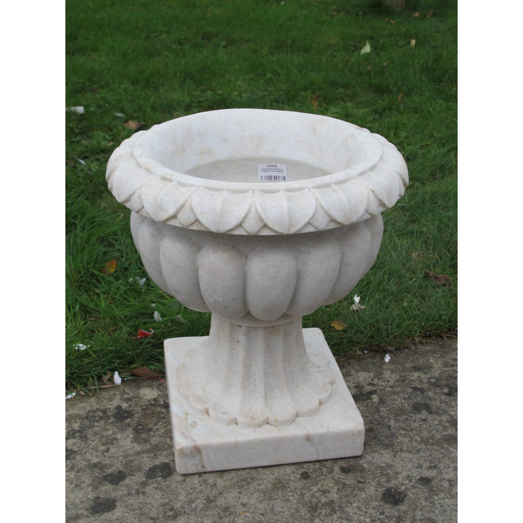 Hand Carved Marble Planter On Pedestal - 34cm dia. | Indigo Oriental Antiques