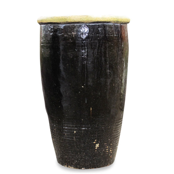 Old Black Glazed Terracotta Water Pot - 19thC