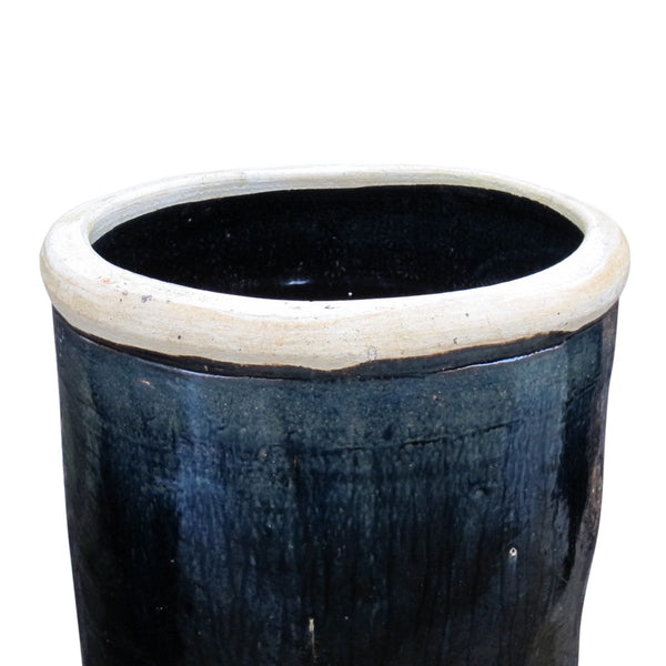 Old Black Glazed Terracotta Water Pot - 19thC