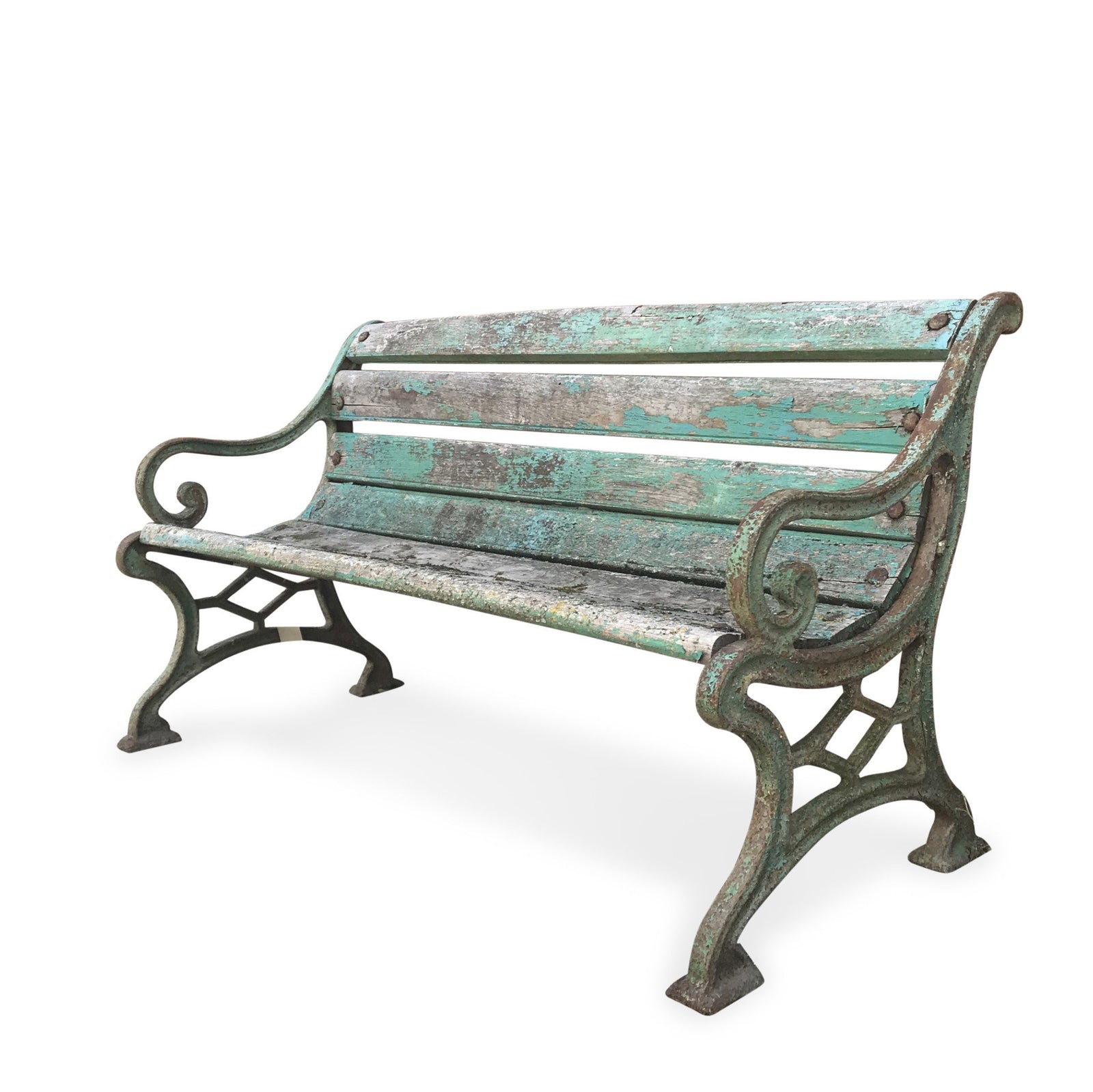 Vintage Green Painted Old Indian Cast Iron Bench from 1920's | INDIGO ANTIQUES