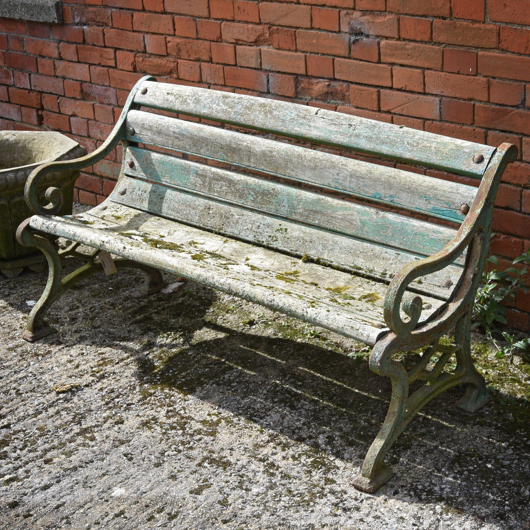 Vintage Green Painted Old Indian Cast Iron Bench from 1920's | INDIGO ANTIQUES