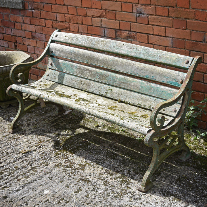 Vintage Green Painted Old Indian Cast Iron Bench from 1920's | INDIGO ANTIQUES