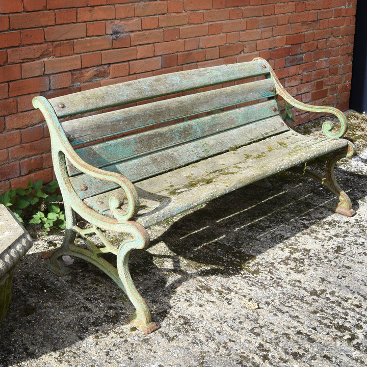 Vintage Green Painted Old Indian Cast Iron Bench from 1920's | INDIGO ANTIQUES
