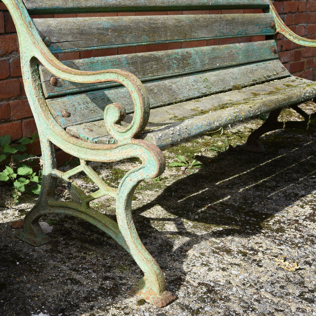 Vintage Green Painted Old Indian Cast Iron Bench from 1920's | INDIGO ANTIQUES