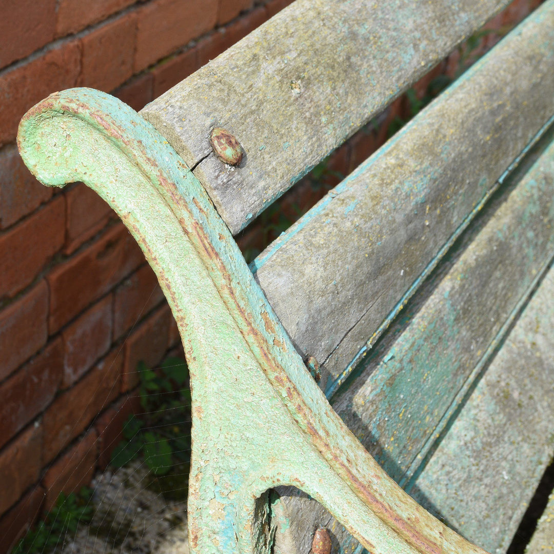 Vintage Green Painted Old Indian Cast Iron Bench from 1920's | INDIGO ANTIQUES