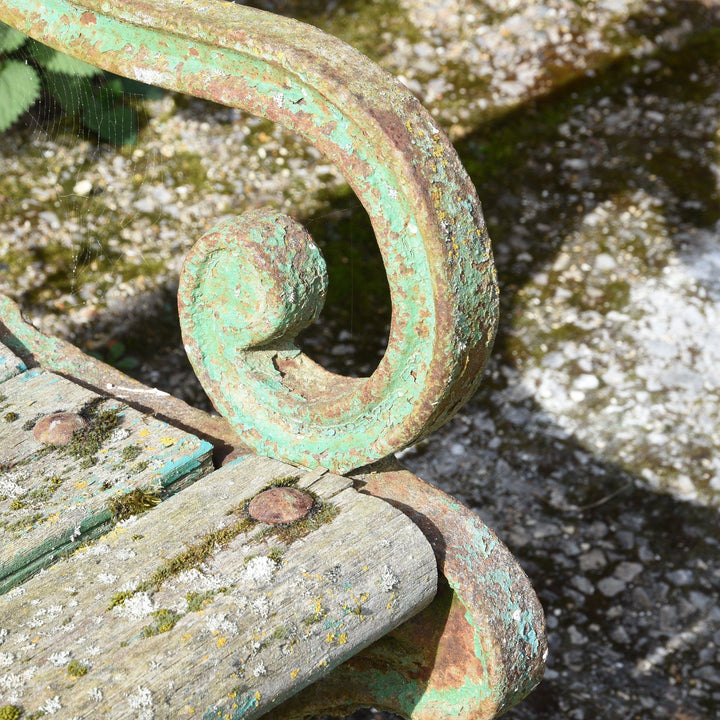 Vintage Green Painted Old Indian Cast Iron Bench from 1920's | INDIGO ANTIQUES