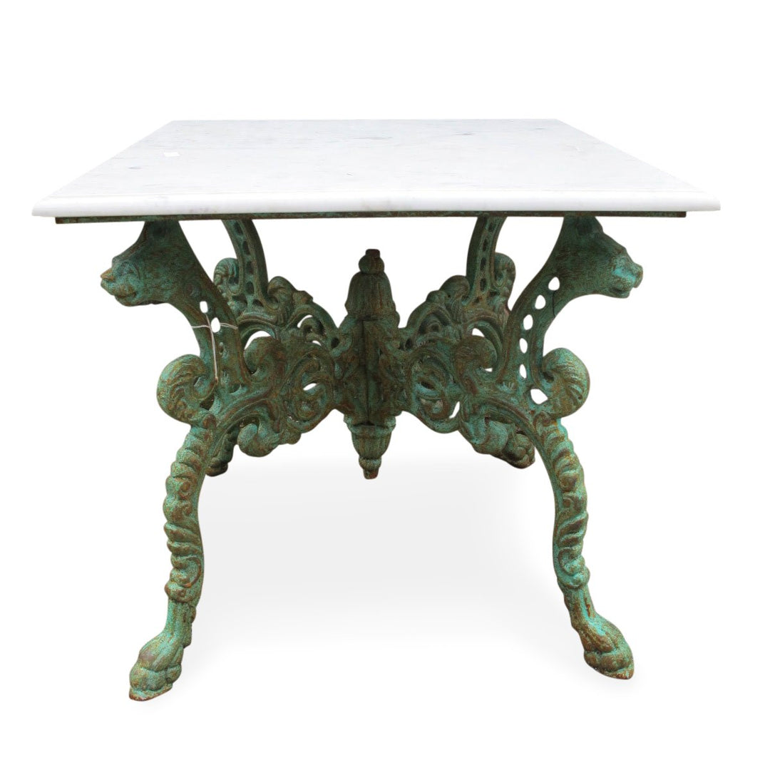 Square Marble Outdoor Table With Cast Iron Base | Indigo Oriental Antiques