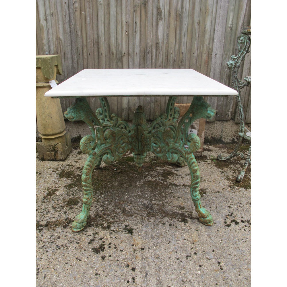 Square Marble Outdoor Table With Cast Iron Base | Indigo Oriental Antiques