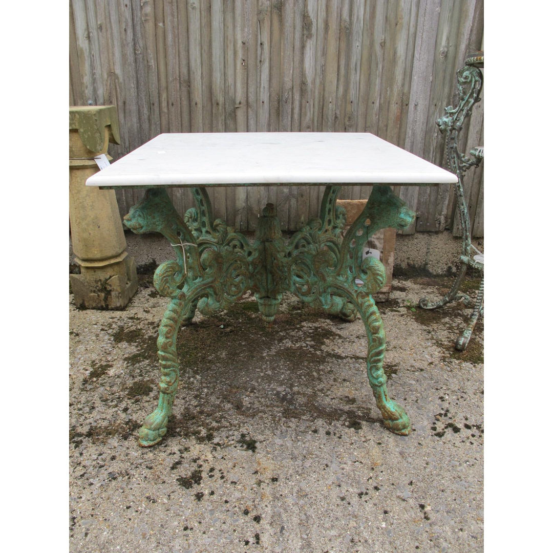 Square Marble Outdoor Table With Cast Iron Base | Indigo Oriental Antiques