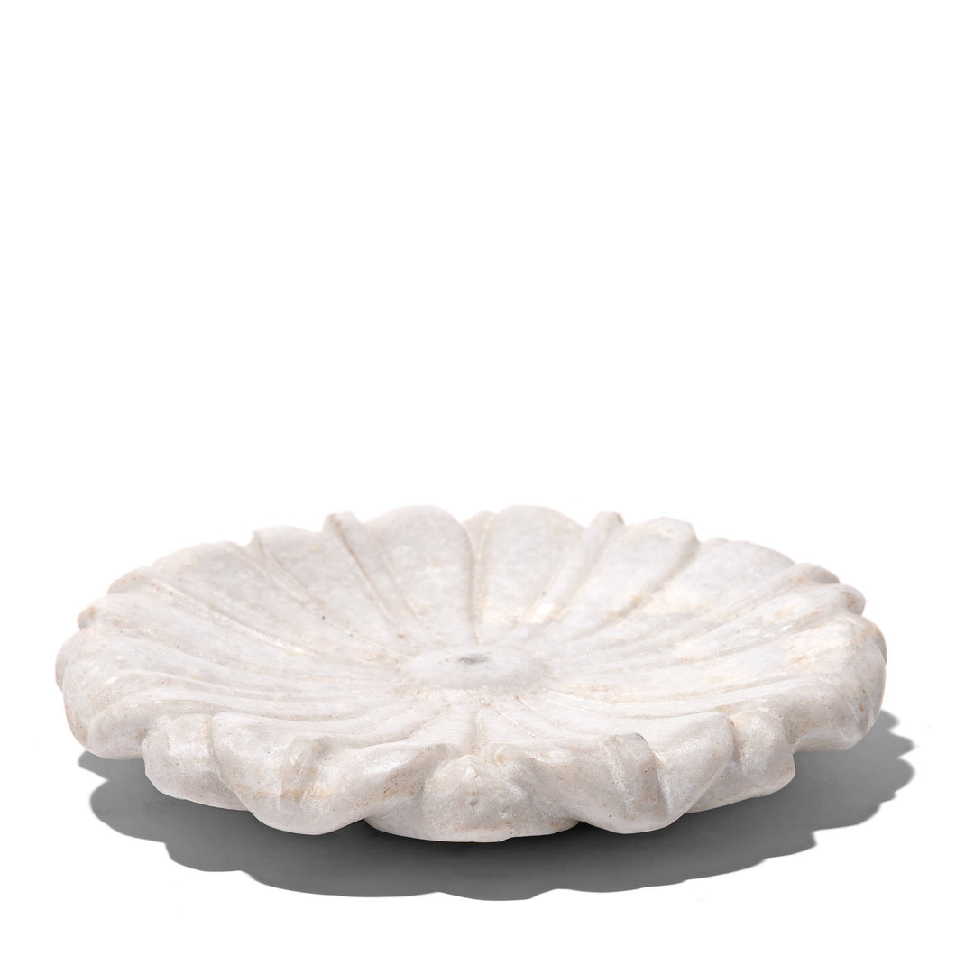 Hand Carved White Marble Dish - Flower Design | Indigo Oriental Antiques
