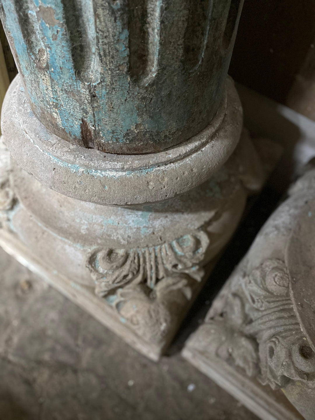 A Pair of Painted Teak Pillars with Original Stone Bases - 19thC