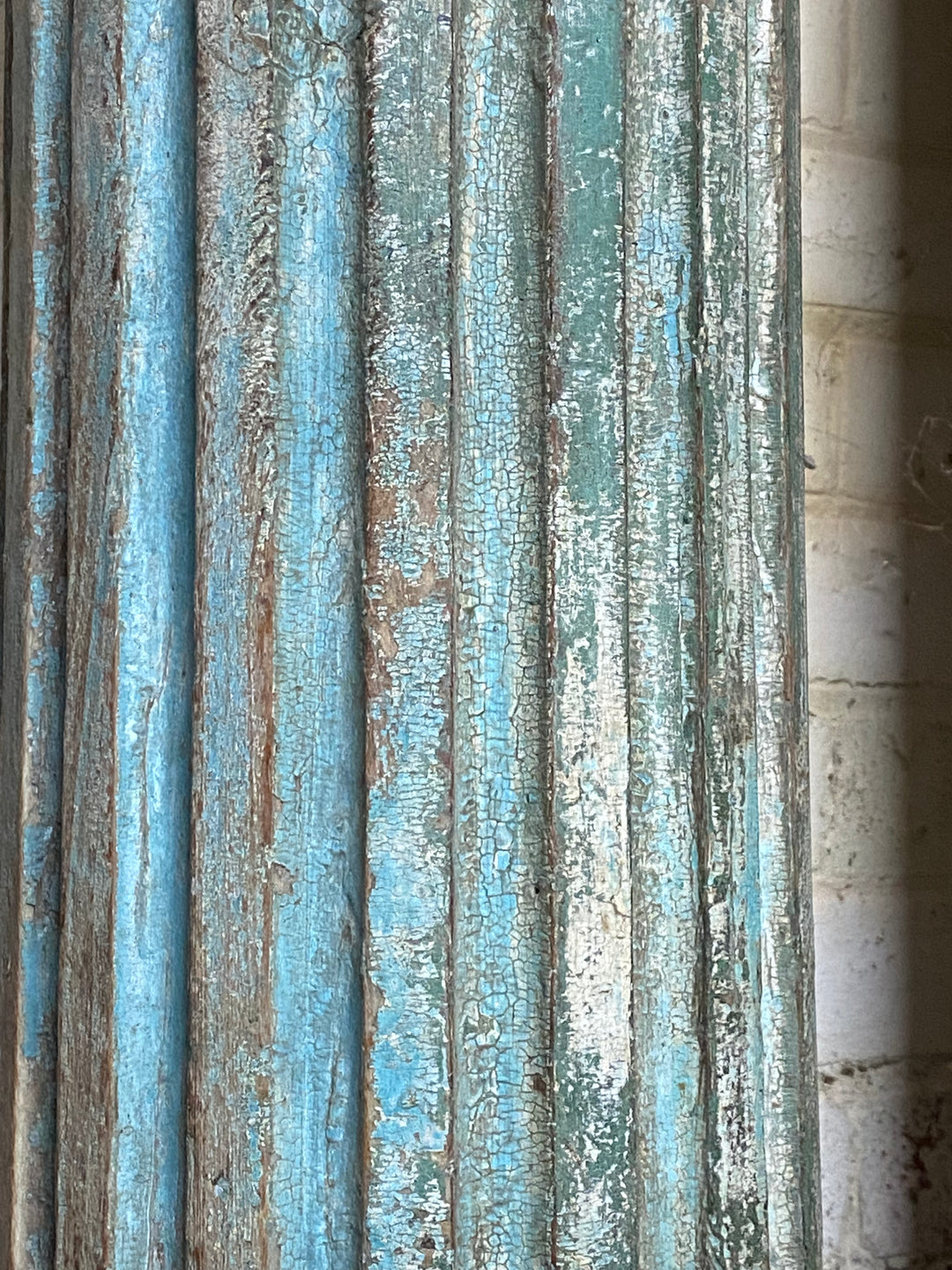 A Pair of Painted Teak Pillars with Original Stone Bases - 19thC