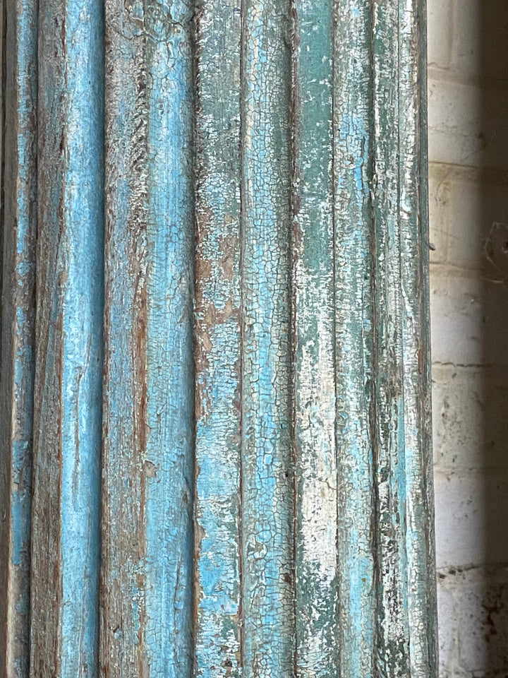 A Pair of Painted Teak Pillars with Original Stone Bases - 19thC