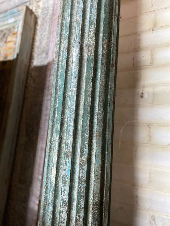 A Pair of Painted Teak Pillars with Original Stone Bases - 19thC