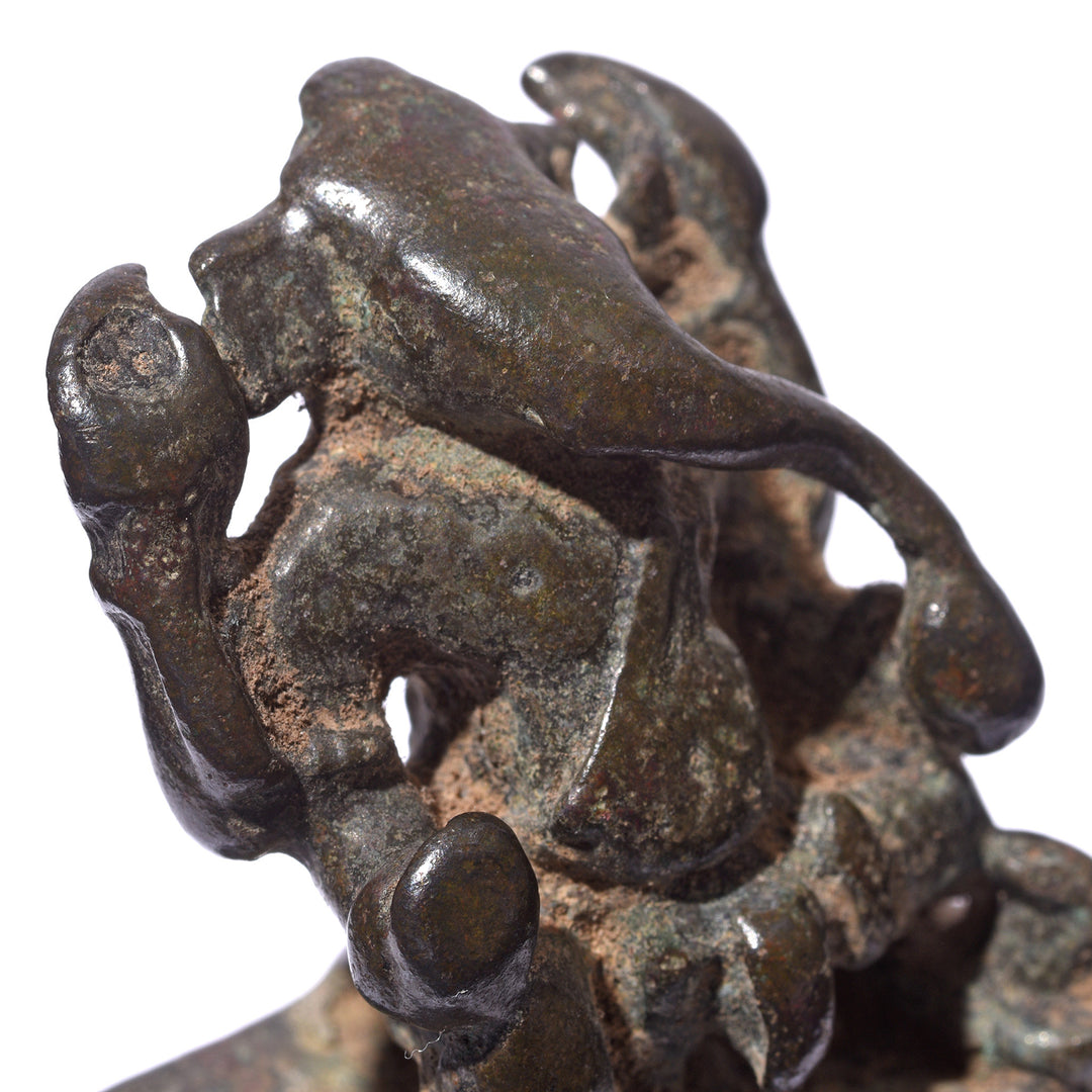 Face Detail From Antique Brass Miniature Votive Statue Of Lord Ganesh - 18th Century | Indigo Antiques