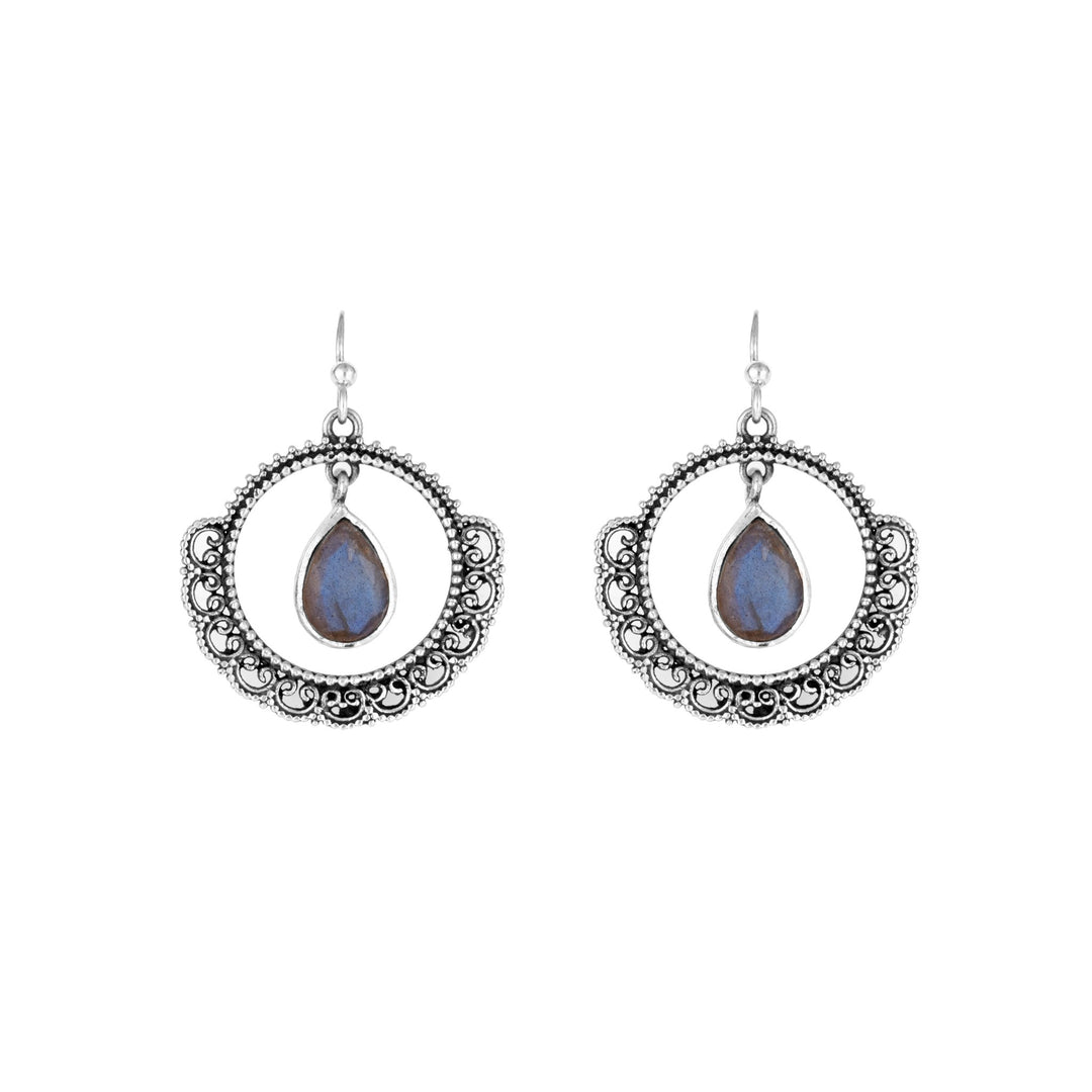 Silver and Labradorite Earrings - From Rajasthan | Indigo Antiques