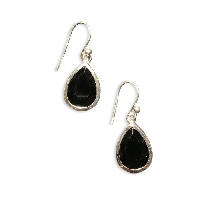 Silver and Black Onyx Earrings - From Rajasthan | Indigo Oriental Antiques