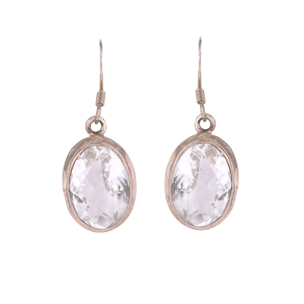 Silver & Zircon Oval Earrings
