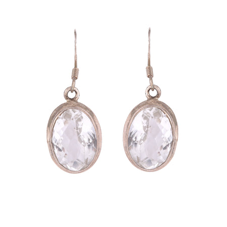 Silver & Zircon Oval Earrings