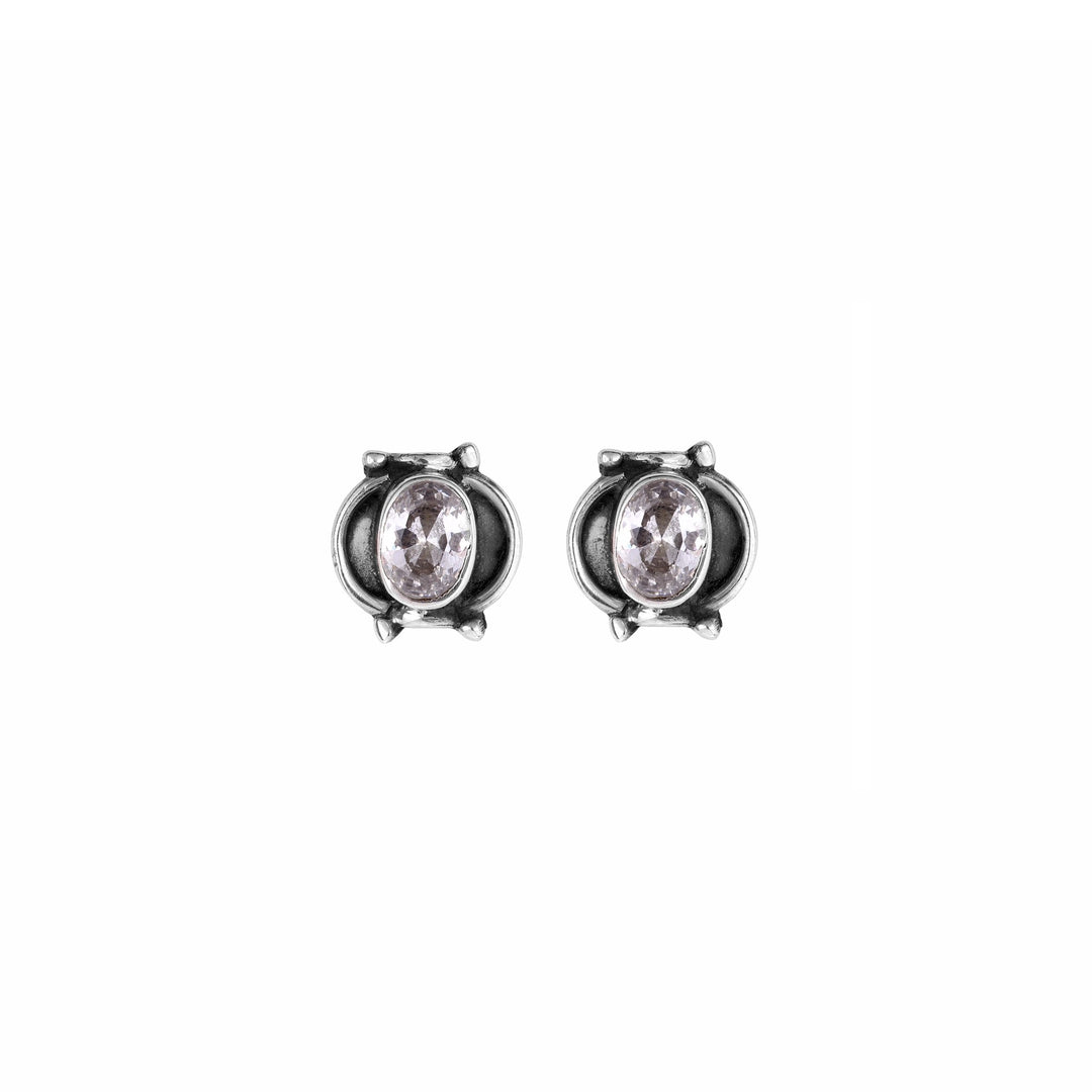 Indian Silver & Zircon Stud Earrings - From Rajasthan | Indigo Antiques