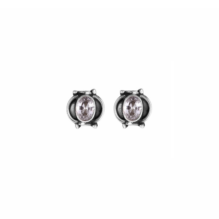 Indian Silver & Zircon Stud Earrings - From Rajasthan | Indigo Antiques